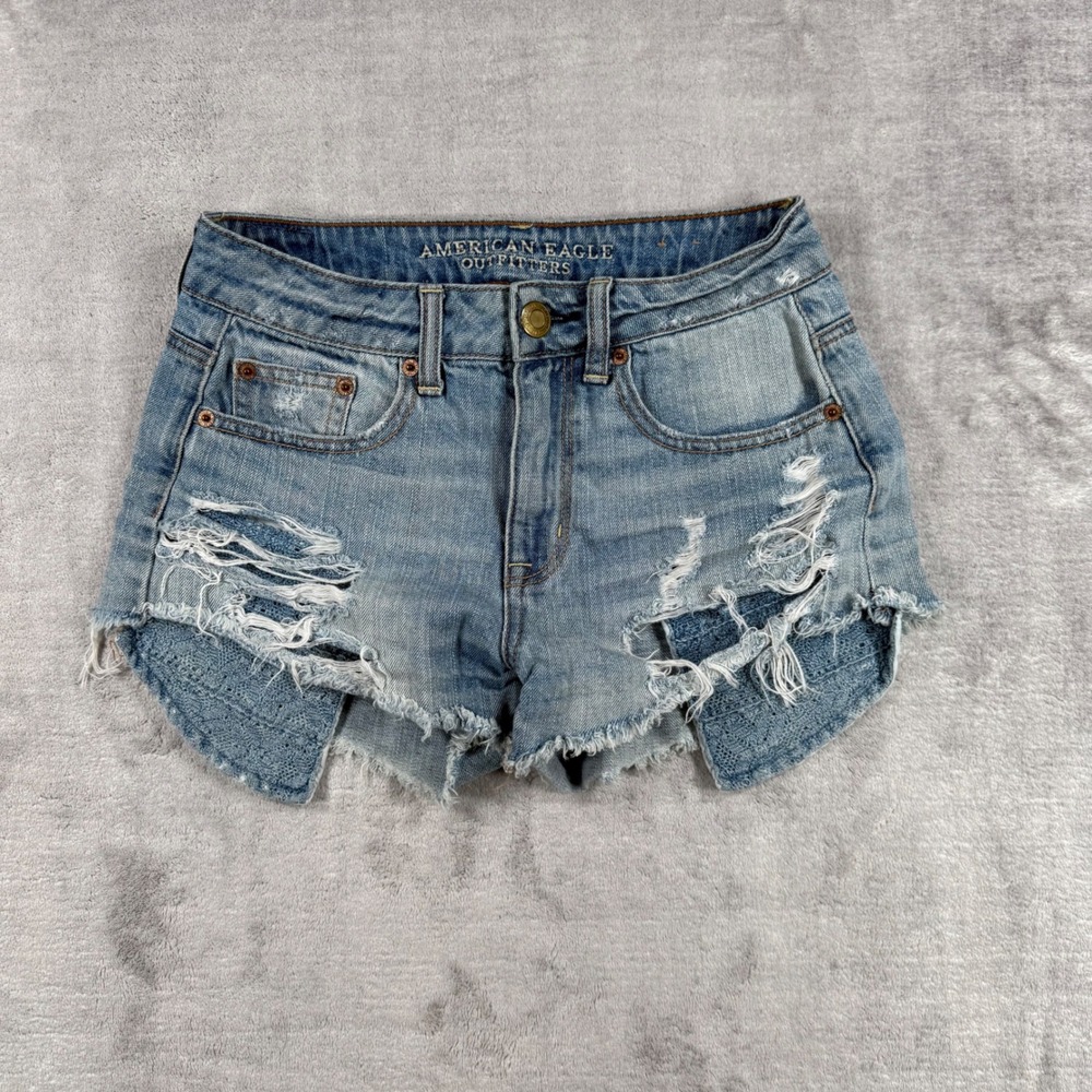 American Eagle Shorts Womens 0 Blue  Hi-Rise Festival Distressed Denim Cutoffs